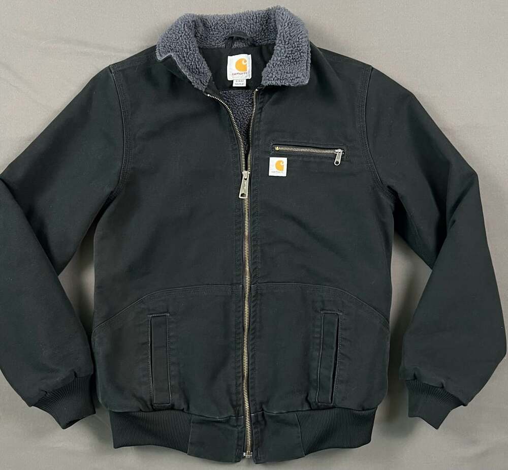Carhartt Black Sherpa Lined Canvas Full Zip Jacket Size S (4/6)